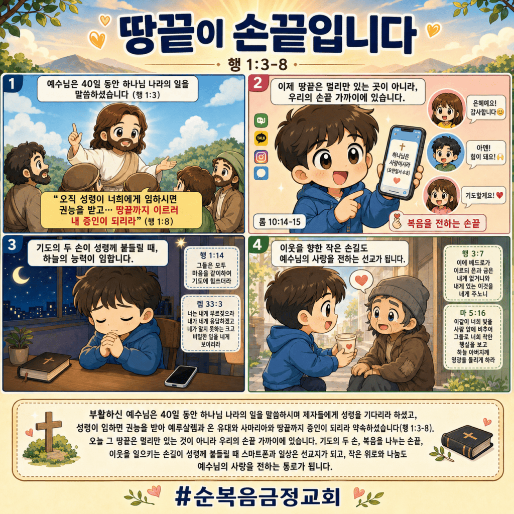 땅끝이 손끝입니다.(행 1:3-8).